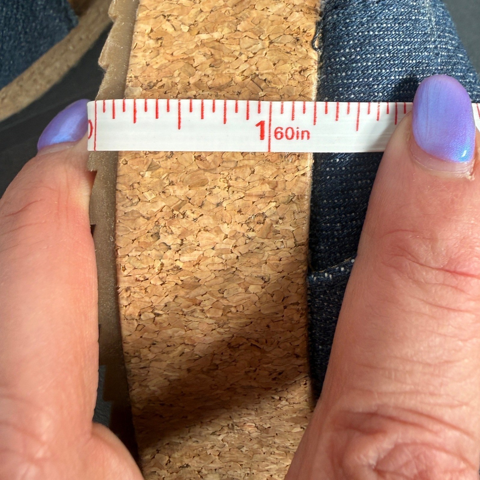 Sam & Libby Denim Cork Platform Wedge Slide Sandals Blue Buckle Size 8.5