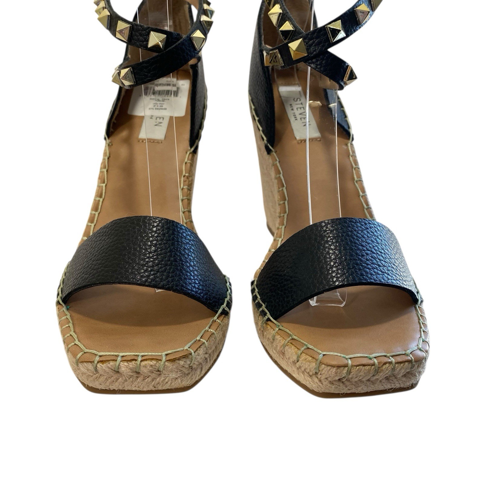 Steven New York Espadrilles Yute Kinlee Wedges Sandals 8.5 Black Tan Nautical