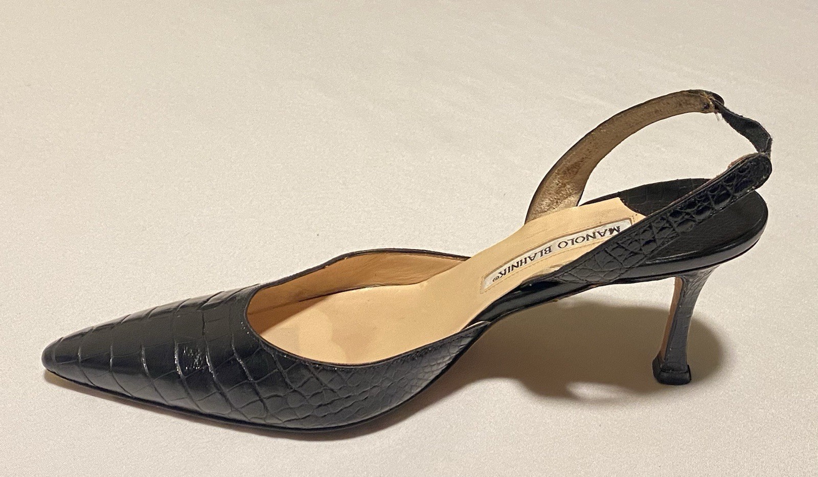 Manolo Blahnik Carolyne Crocodile Black Slingback Women Heel Shoe EU39/US9 $5400