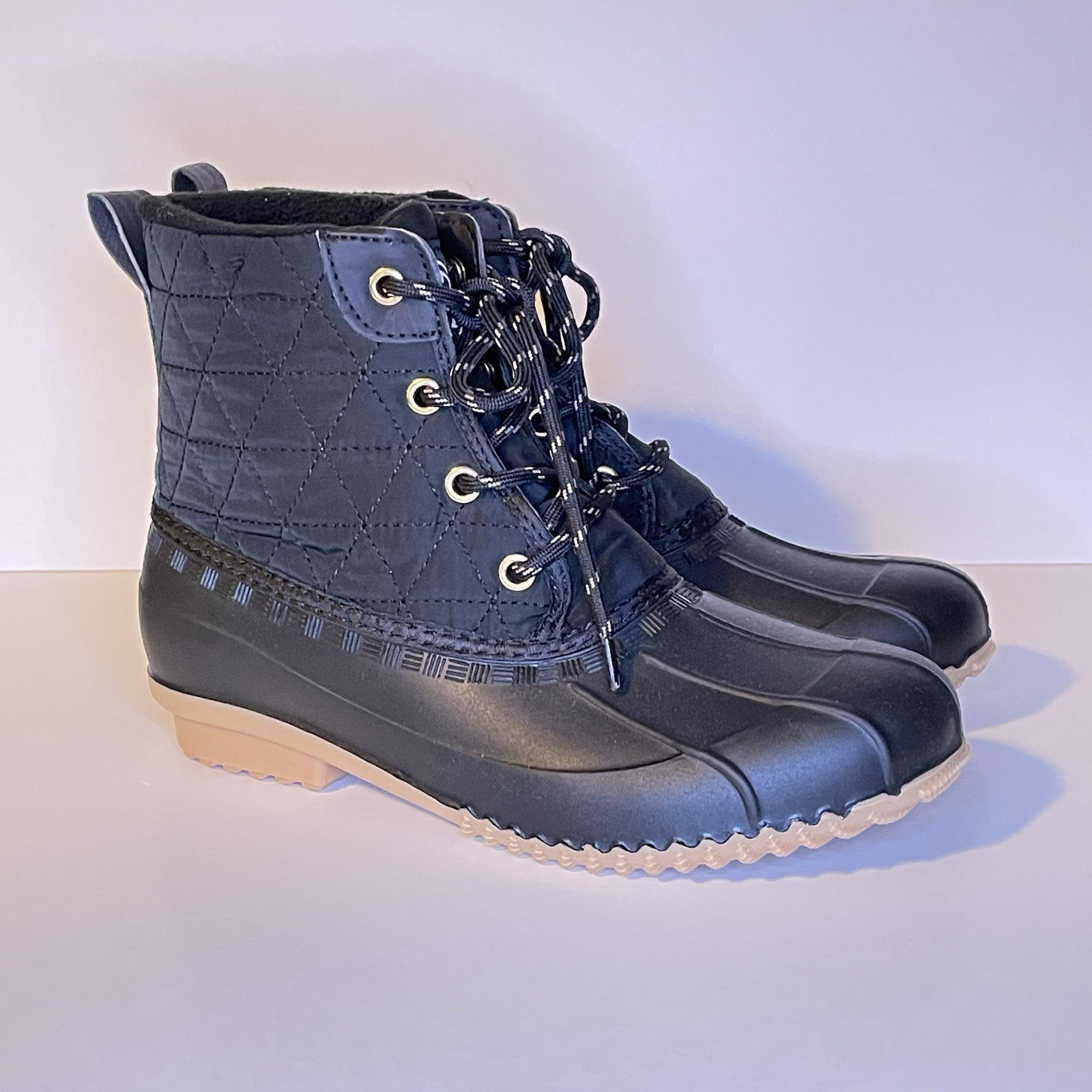 Magellan Women’s Size 7B Quilted Duck Boots 177851 Black Quilted Tan Waterproof