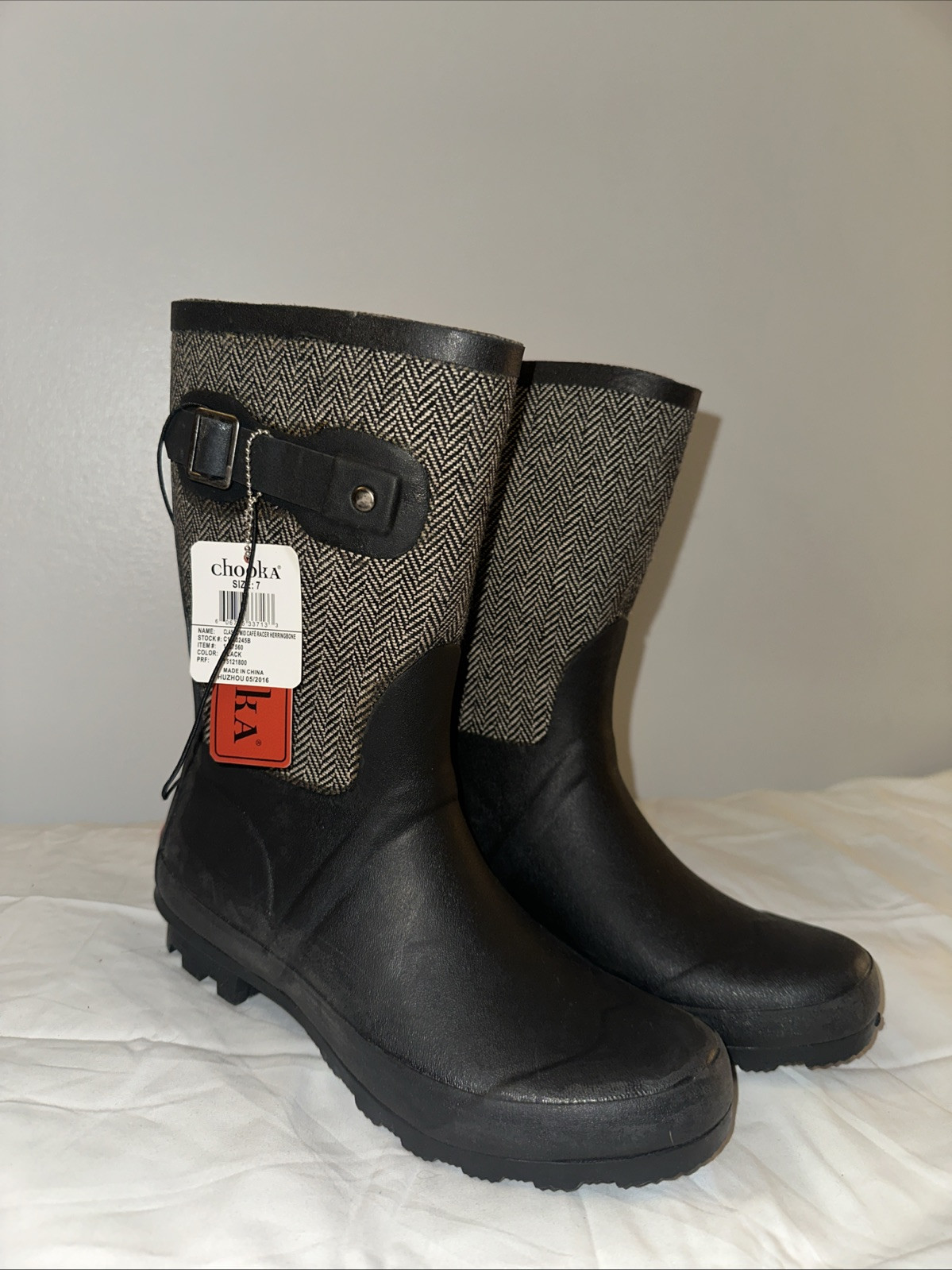 NWT Chooka Mid Café Racer Herringbone Rain Boots Size 7