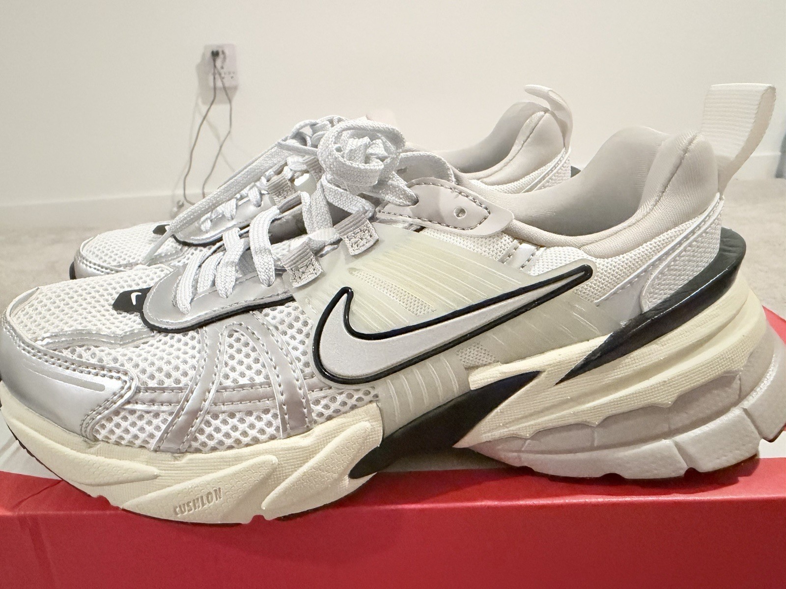 Nike V2K Run White/Black Foam Low Top Lace-Up Athletic Sneakers