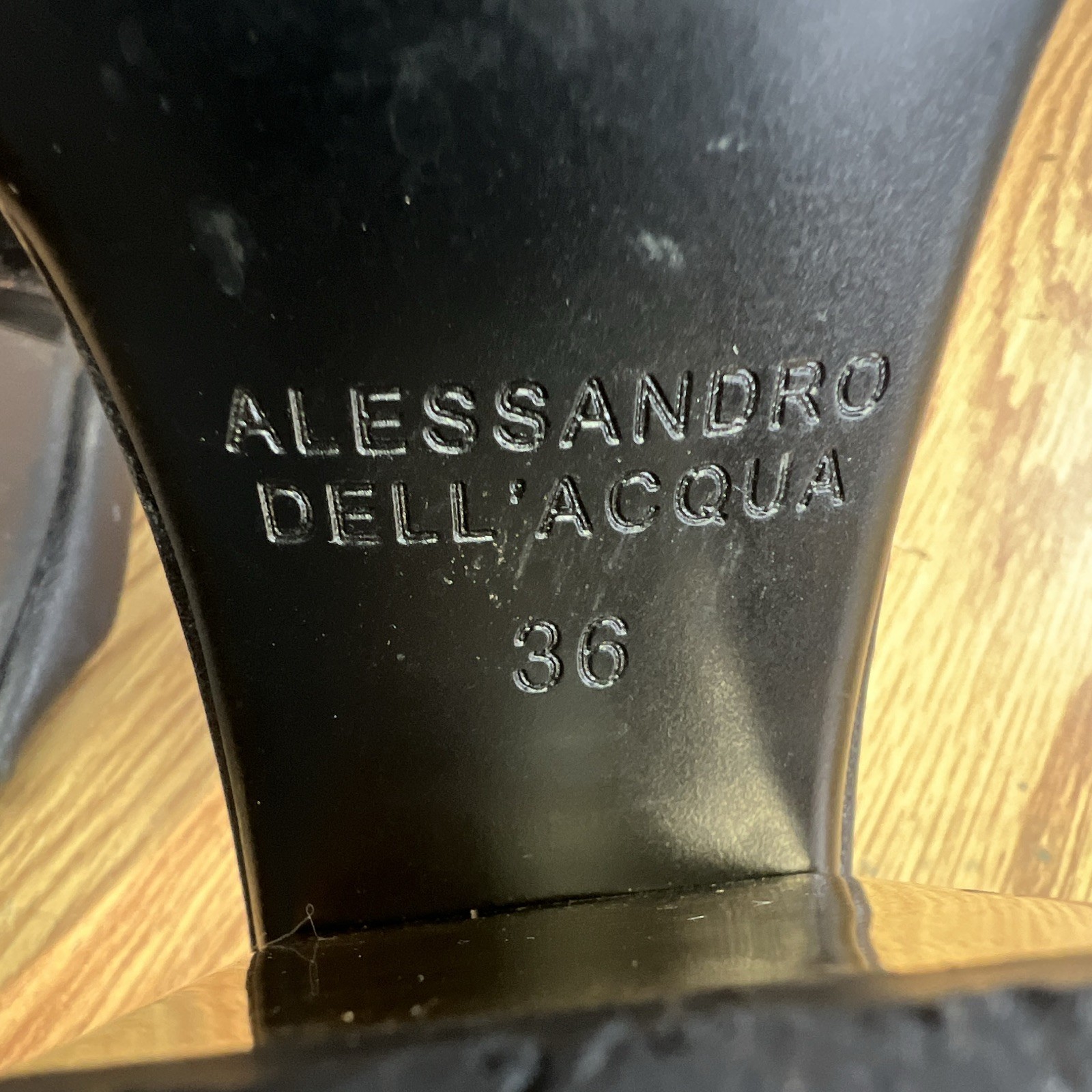 Alessandro Dell’Acqua Black Leather Square Toe Knotted Mule Block Heels 6