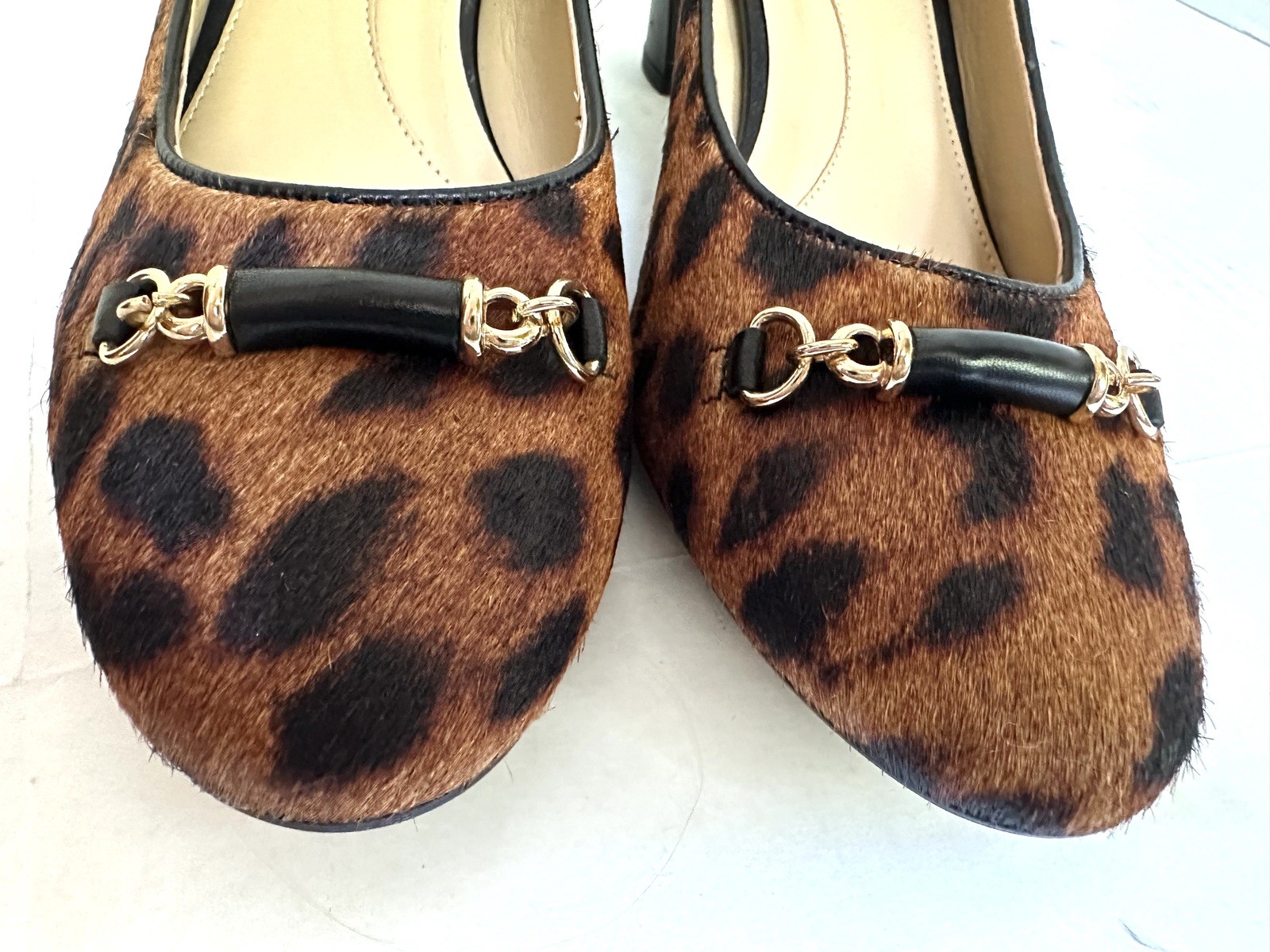 Talbots Ellery Bit Block Heel Pumps Leopard Calf Hair Finish Size 11M Brand New