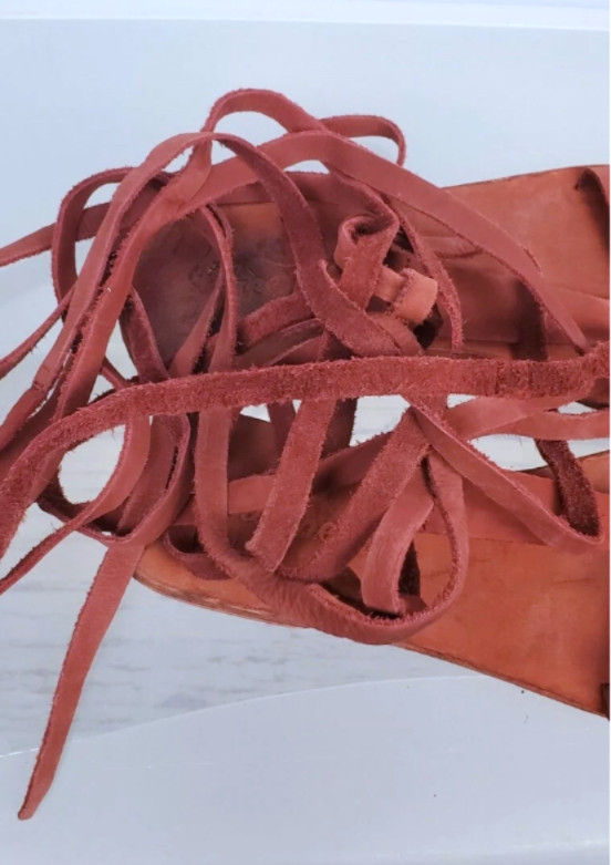 Free People Dahlia Suede Lace Up Gladiator Sandals Womens Size 39 Rust Wrap