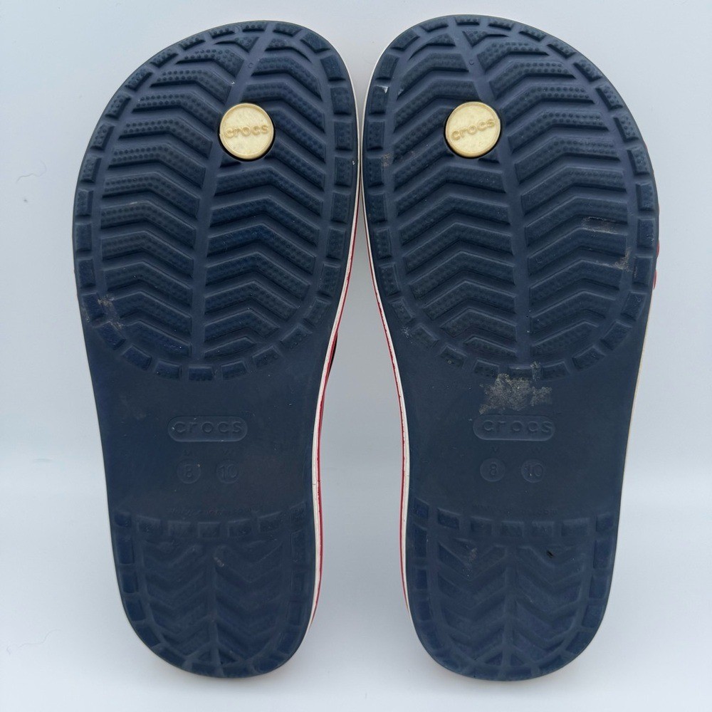 Unisex Crocs Bayaband Navy White Red Flip-Flops Sandals Size 8 Men’s 10 Women’s