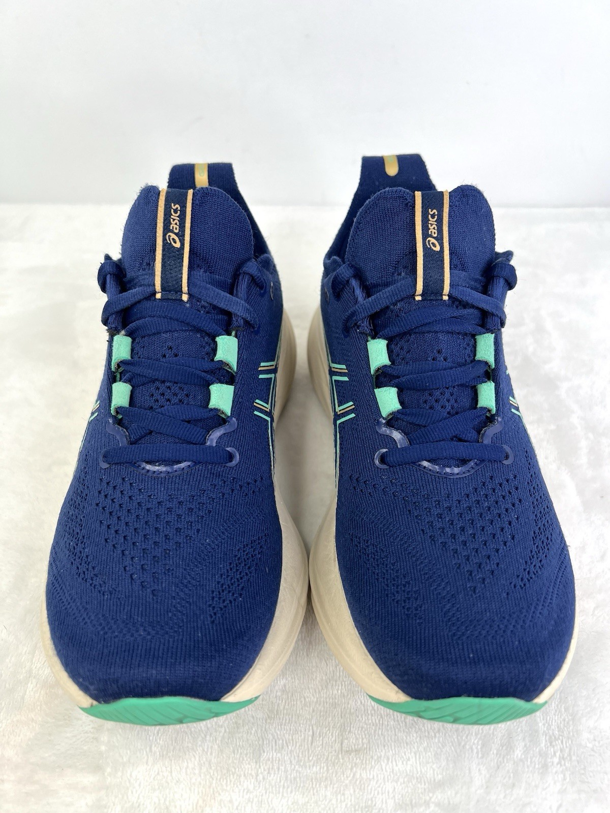 ASICS GEL-Nimbus 26 Womens 6 Running Shoe Blue Expanse Aurora Green 1012B601-400