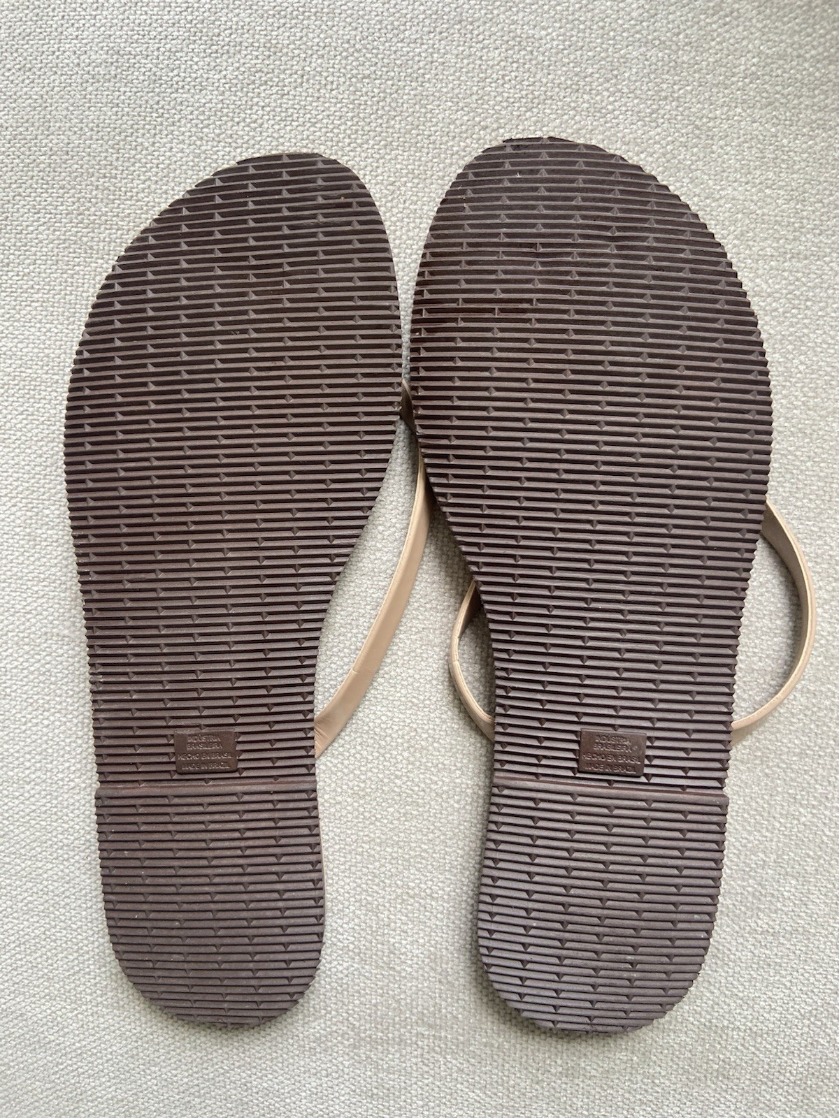 Havaianas Beige Leather Women Sandals Flip Flops Rubber Beach Size 7/8