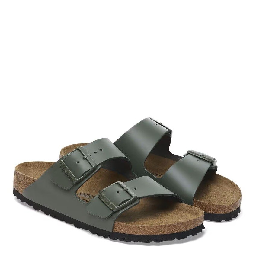 BIRKENSTOCK ARIZONA THYME ​MEDIUM/NARROW WIDTH NATURAL LEATHER SLIDE SANDALS G