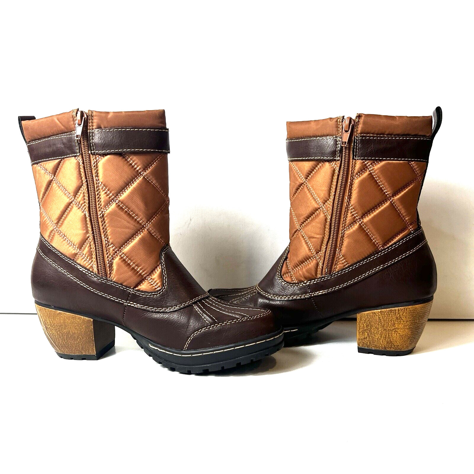 Jambu Mid Calf Boots Quilted Womens 9M Brown Vegan/Textile Zip Up Comfort Casual