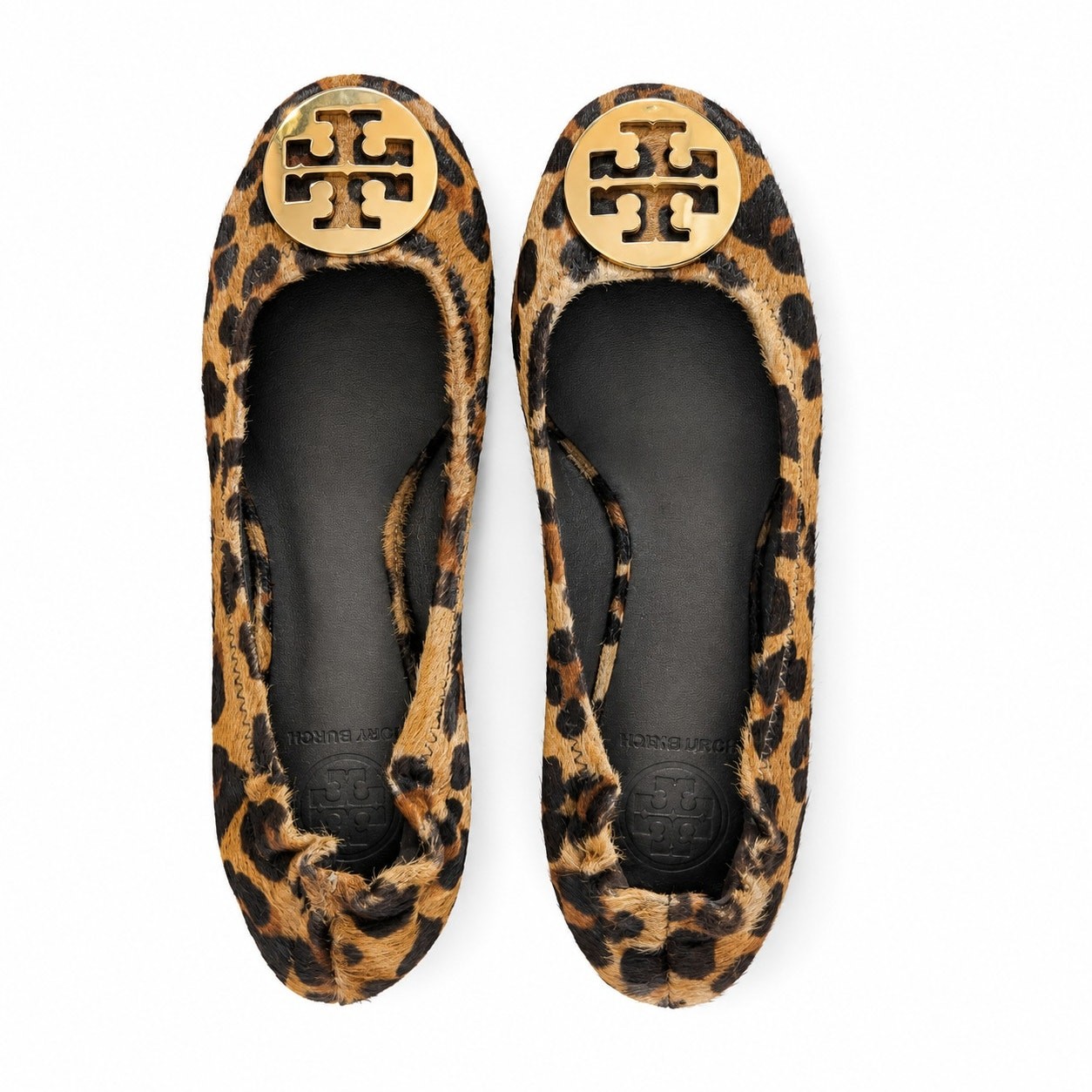 100% Genuine Leather and Calf Hair Tory Burch Reva Leopard Ballet Flats Size 7