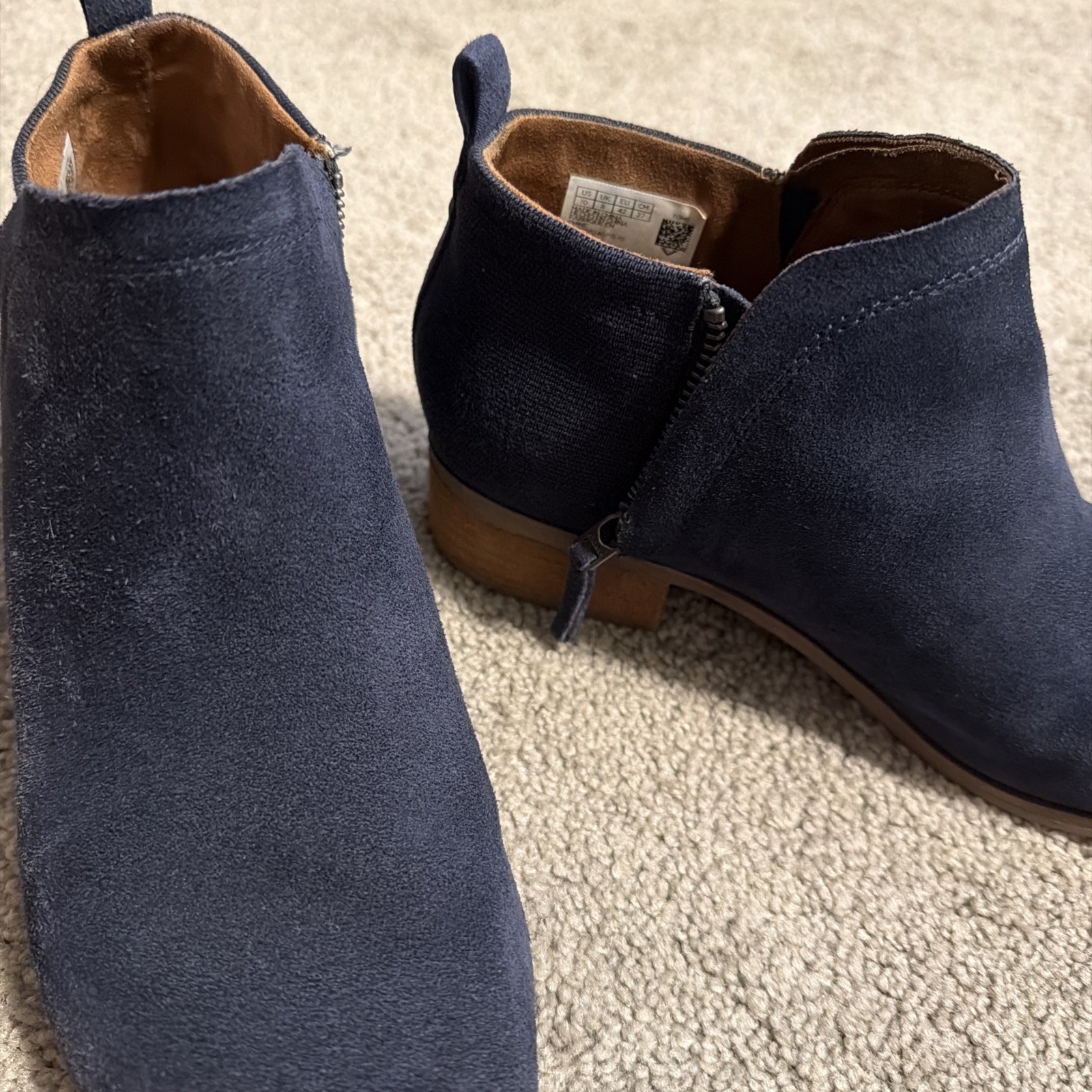 TOMS Deia Slip On Women’s 10 Blue Suede Side Zipper Ankle Bootie boot low heel
