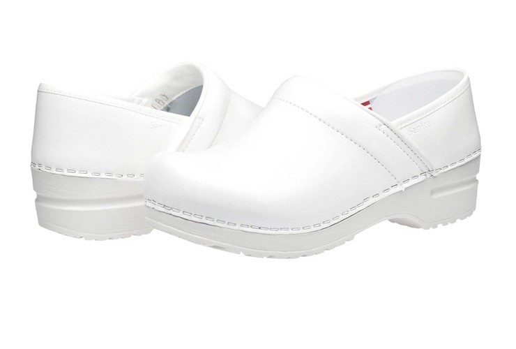 Sanita PU Coated Leather Clogs for Women Arch Support, Durable, White Nurse 41EU