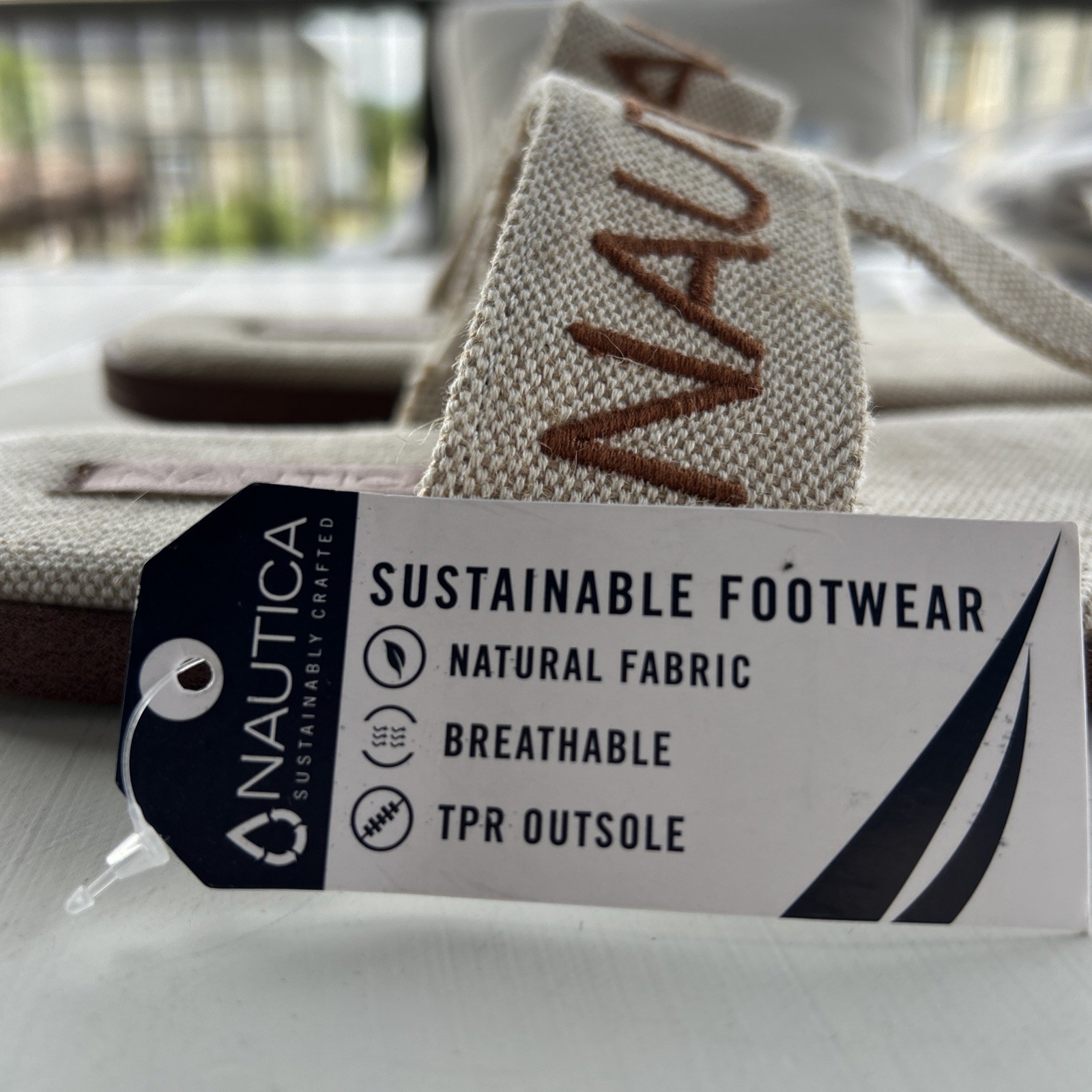 Nautica Natural Fabric Upper T-Thong Slip Resistant TPR OutSole Flat Sandals NEW