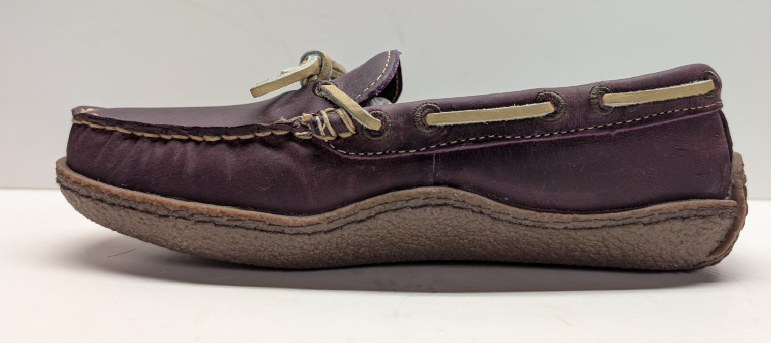 Sz 6M L.L.Bean Hand-Sewn Purple Leather Slippers, Flannel Lined #301104