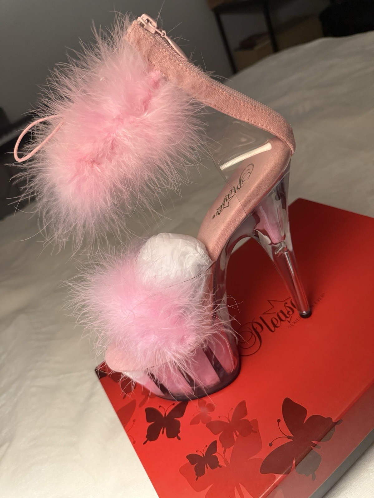 Pleaser 7″ Heel Pf Marabou Fur Ankle Cuff Glitter Sandal Adult Women Ado724F/C