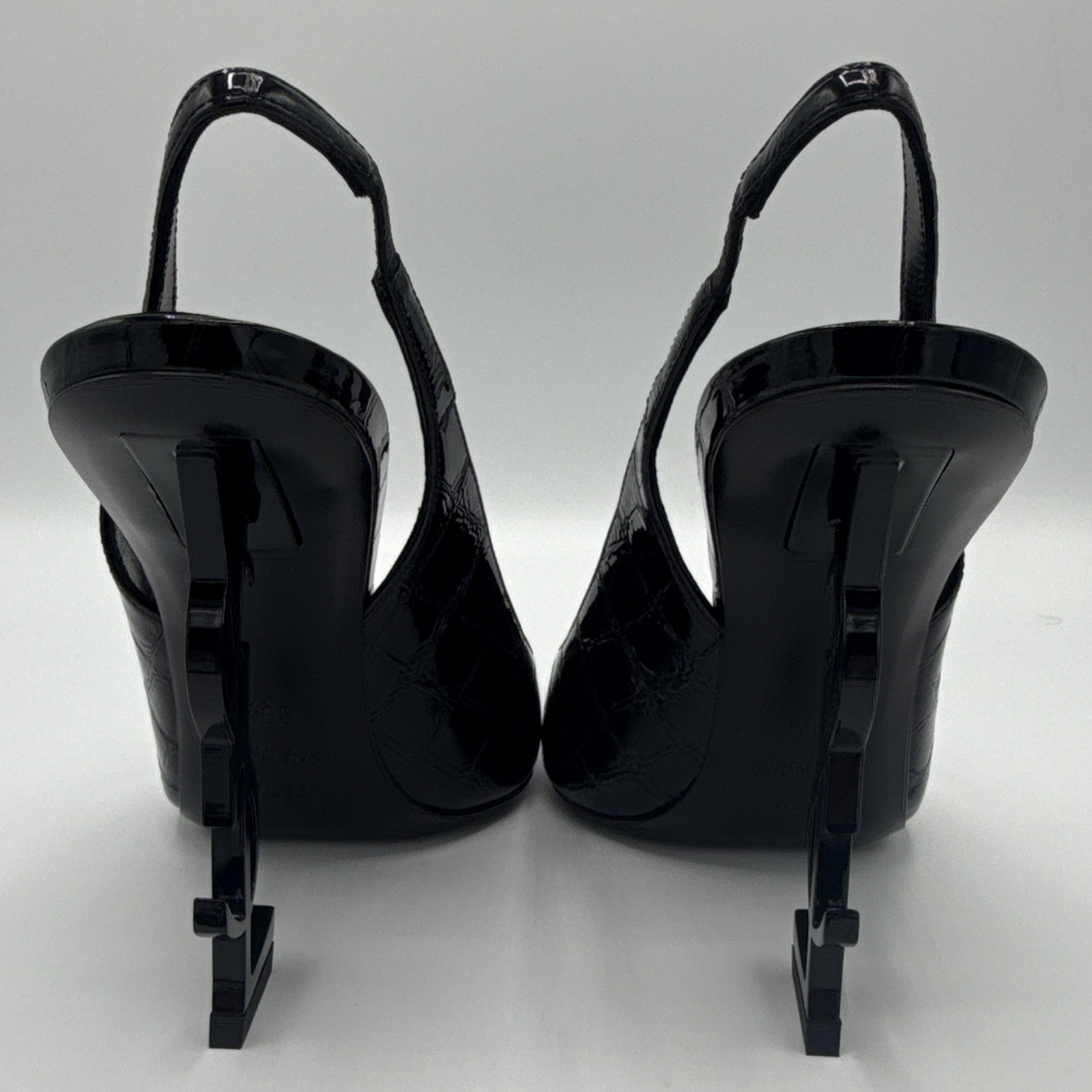 Saint Laurent Black Croc Embossed Leather Slingback Pointed Toe Heels – EU 39.5