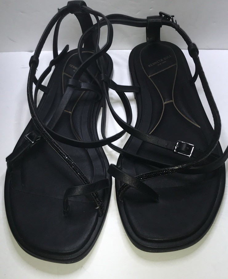 OPEN EDIT Black Strappy Buckle Ankle Strap Flat Sandals Women’s US 8M Casual