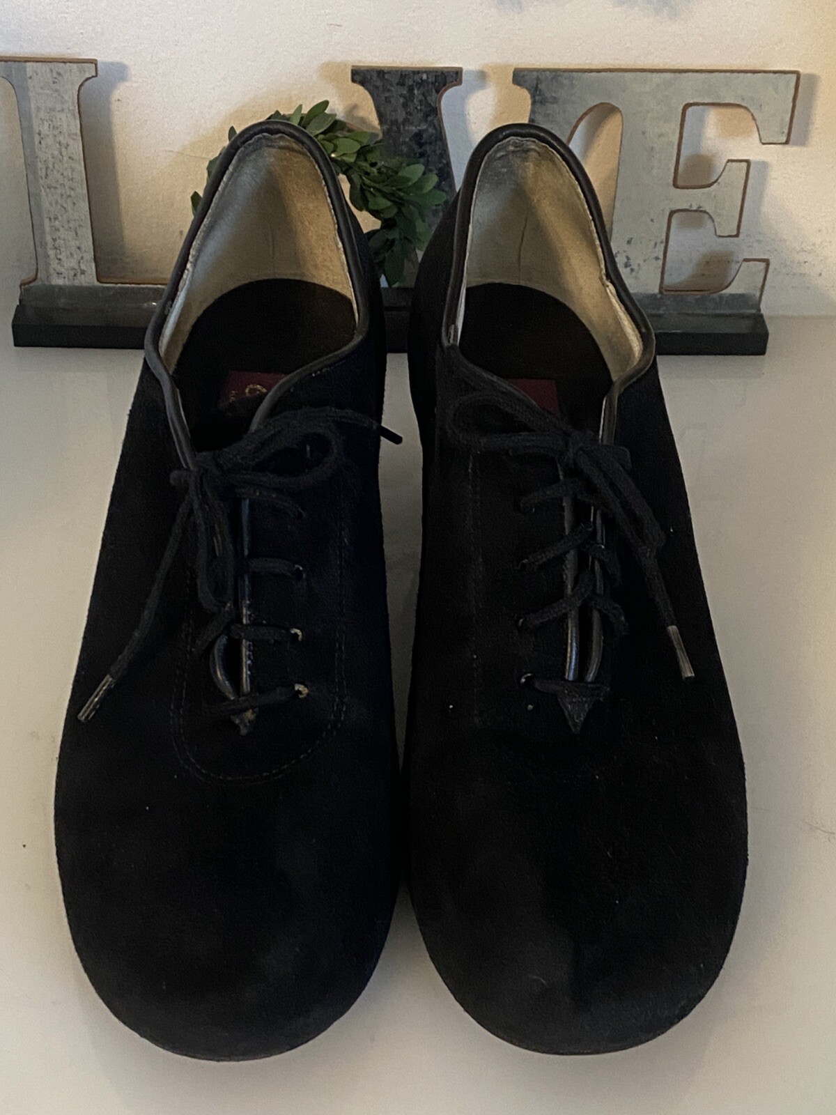 Vintage Celebrity Suede Handmade In USA Black Lace Up Heel Shoes Women Size 7.5