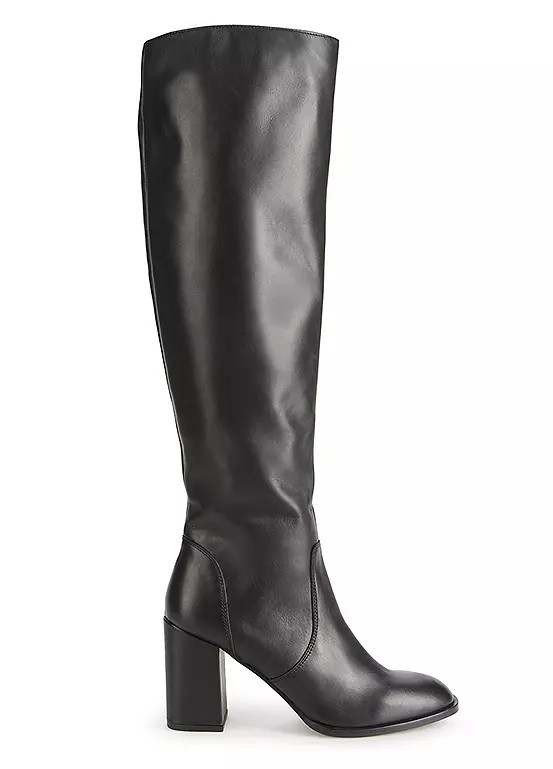 Freemans Block Heel Black Leather Long Boots UK 5 (F1029.1)