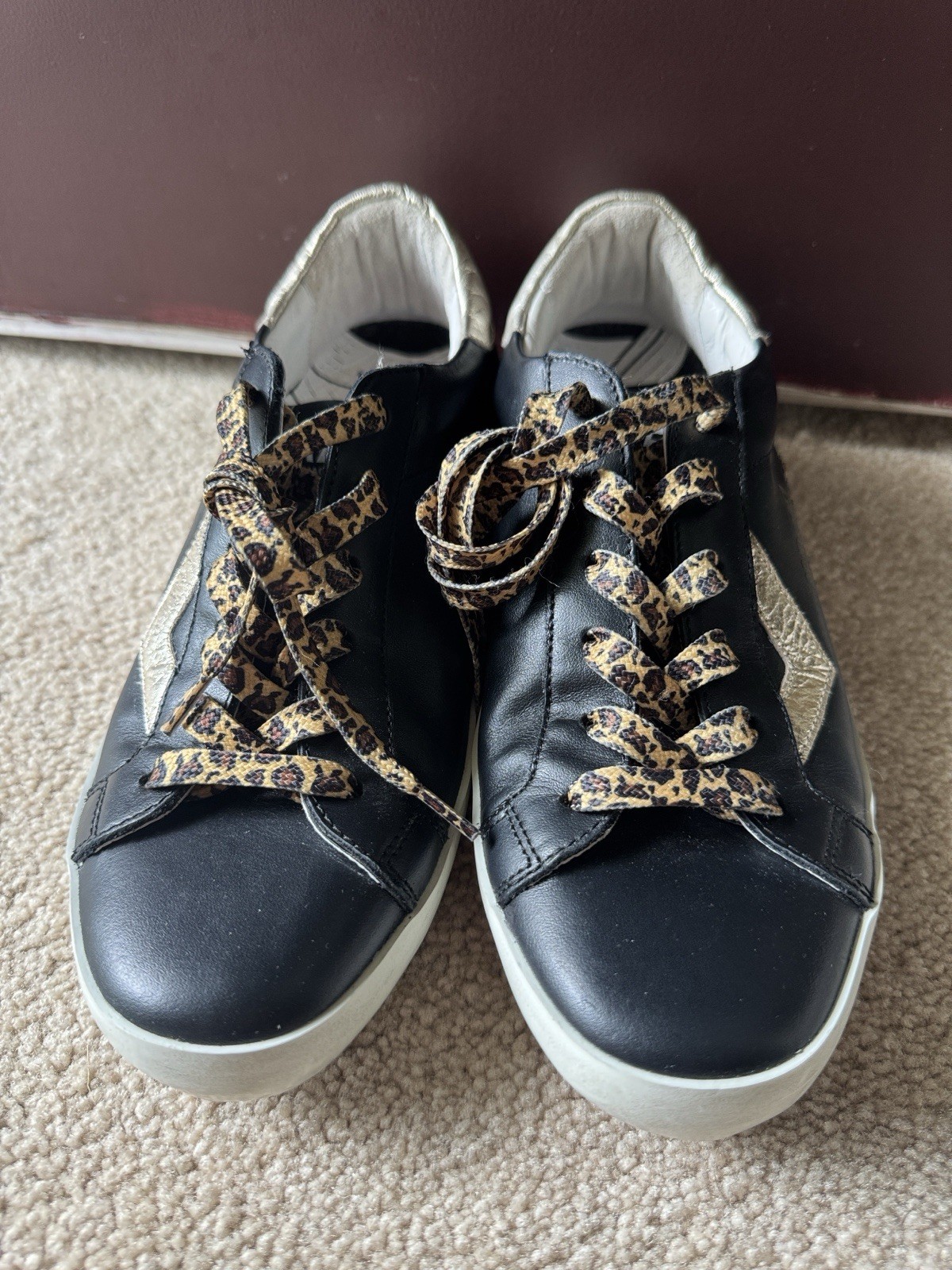 Quattrobarraadodici QB12 Black Low Top Sneaker Gold Animal Print Lace-Up
