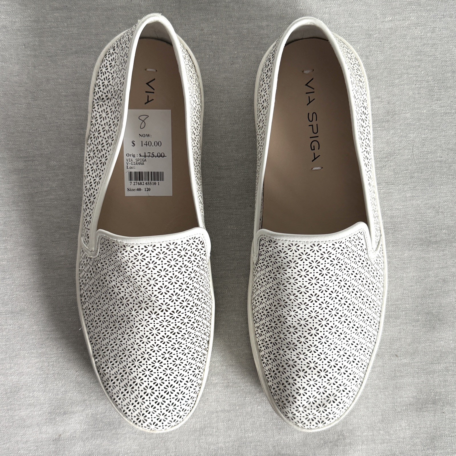 Via Spiga Gianna White Perforated Slip On Sneakers Sz 40 US 9
