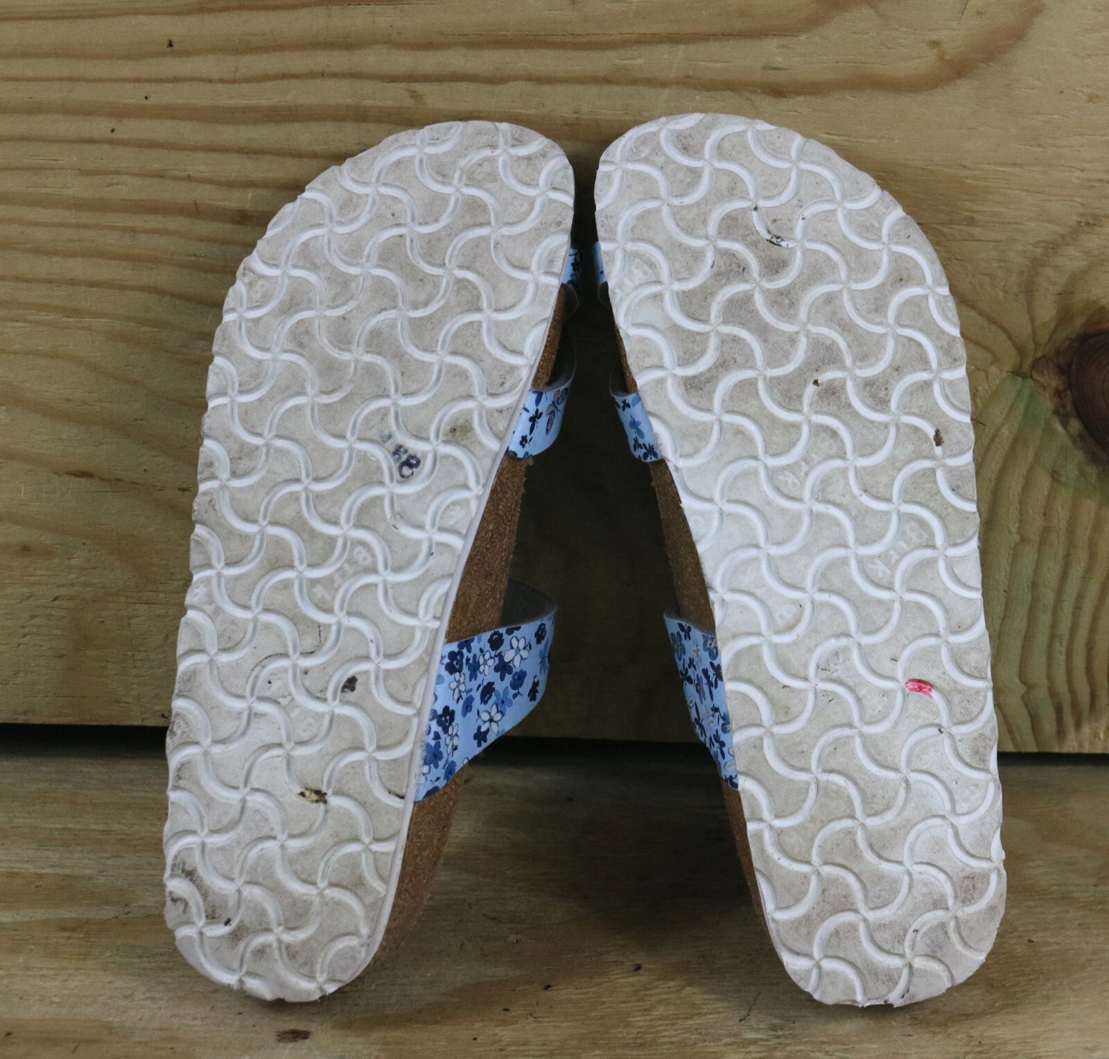 Birkenstock Papillio Sandals Womens L7 Blue Floral Leather Tabora Slides