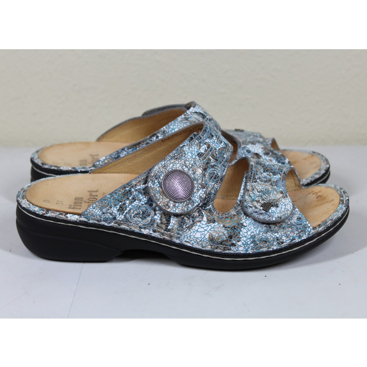 Finn Comfort Leather Sandal Sansibar Aqua Hook & Loop Women EU 37 US 6.5-7
