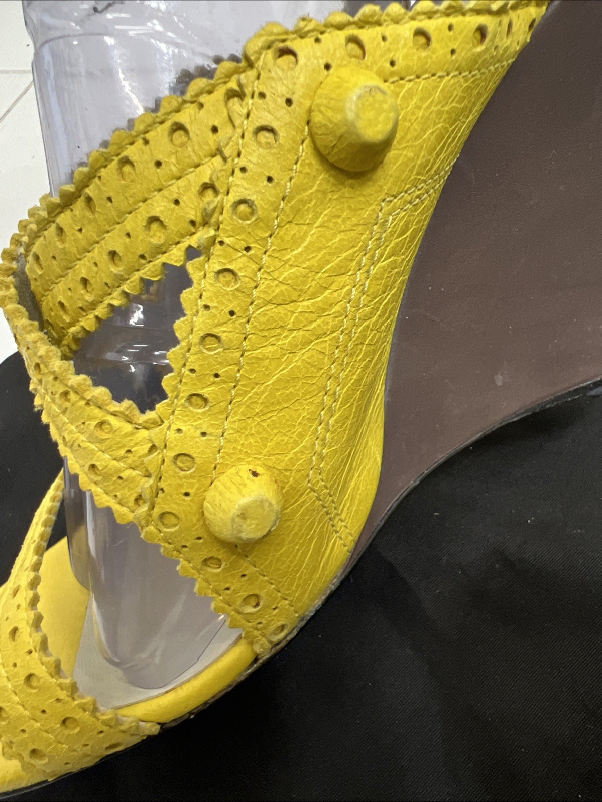 Balenciaga 40 Wedge Sandals Mules Gladiator Caged Pump Booties Yellow City Studs