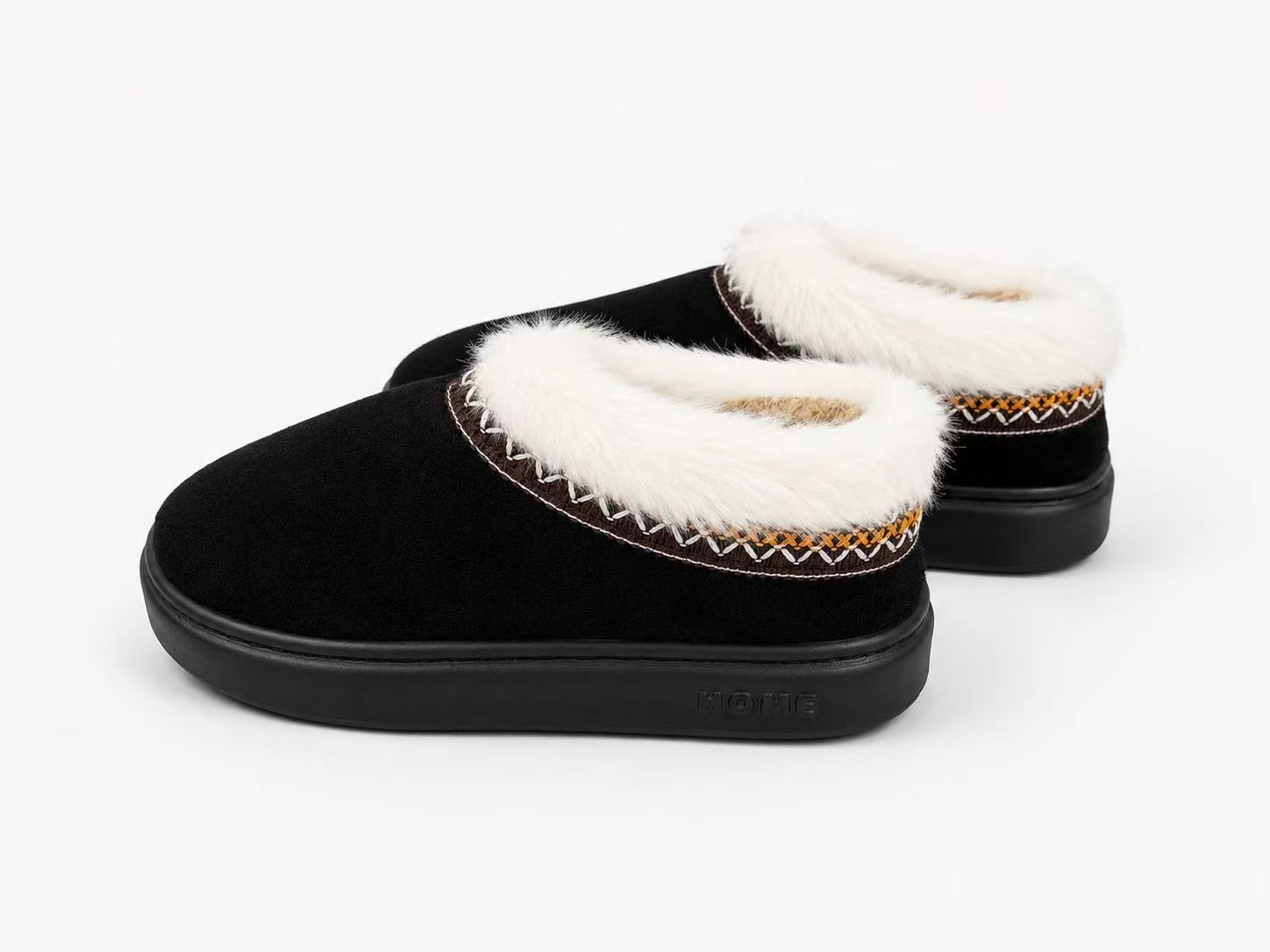 Women’s Faux Fur Lined Platform Slippers Indoor Outdoor Shoes Black Brown
