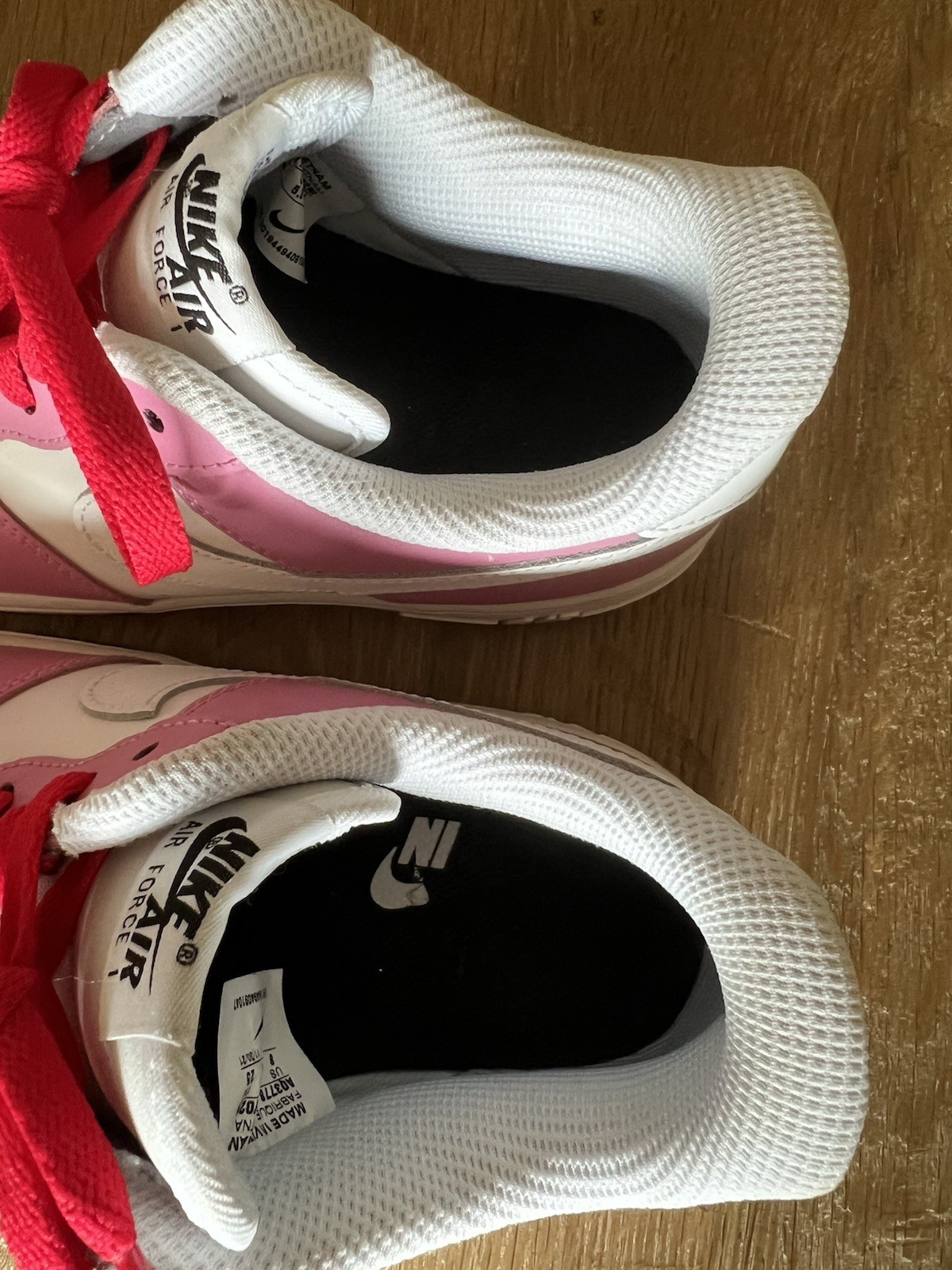 Custom Nike ladies Air Force 1 Sneakers in White, Pink & Red Sz 8
