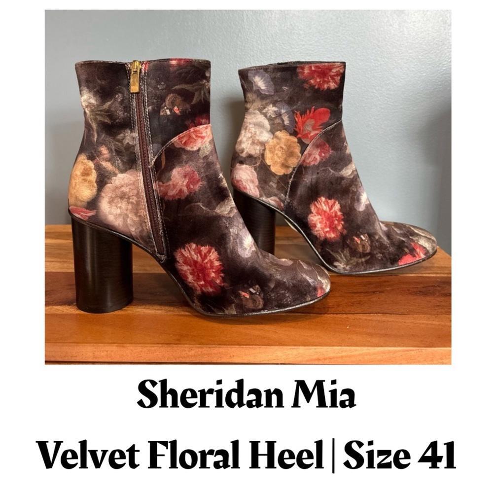 NEW Sheridan Mia Velvet Floral Heel Ankle Boots | Size US10 / EU41