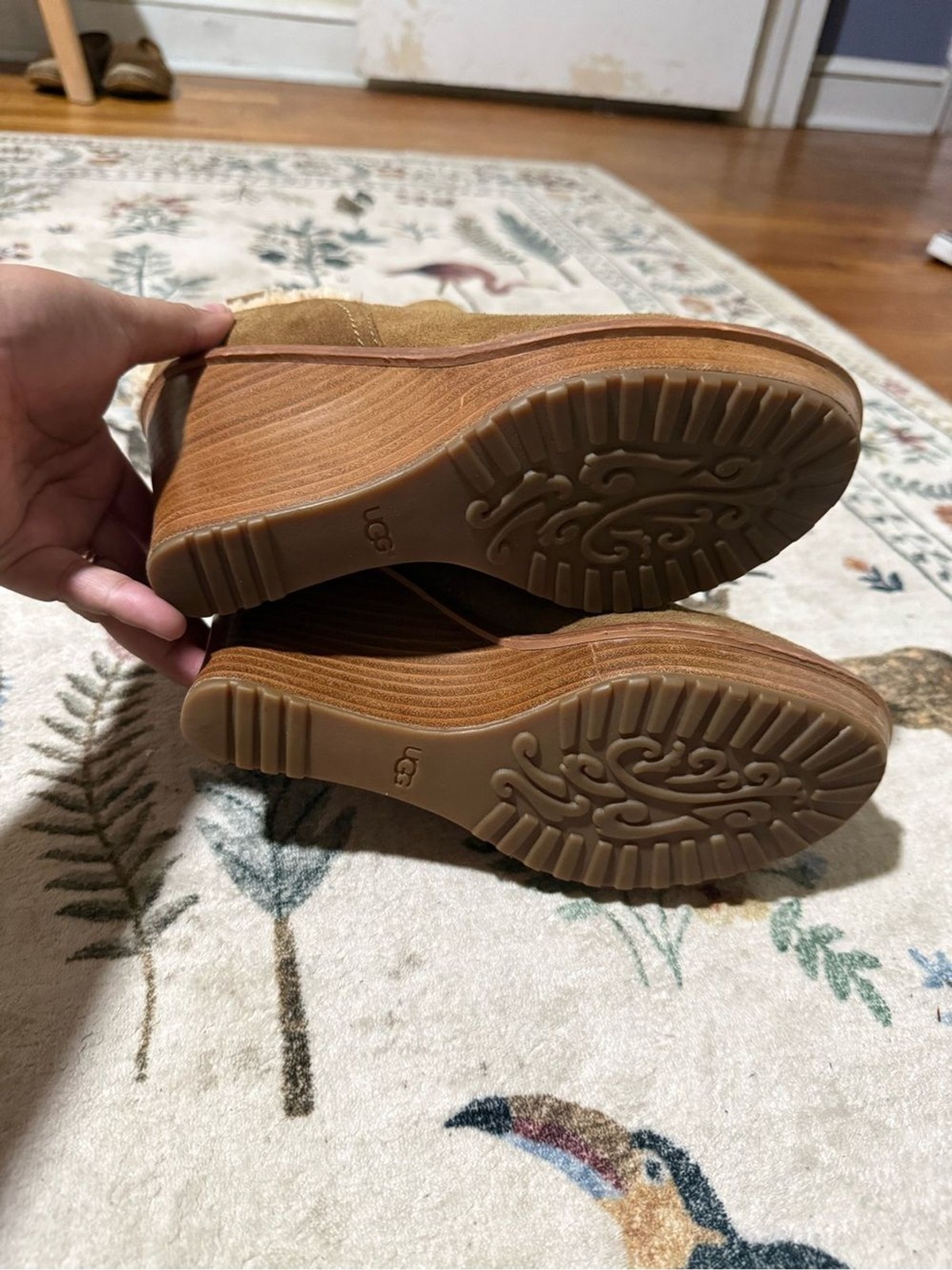 UGG Australia Brown Chestnut Suede Shearling Fur Anais Wedge Bootie US 8.5