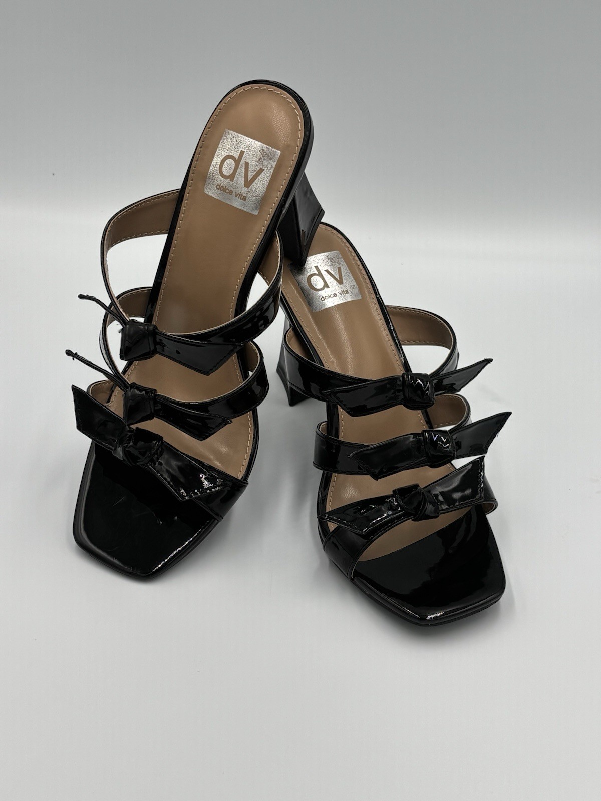 DV by Dolce Vita Black Patent Multi-Strap Mule Heels size 7