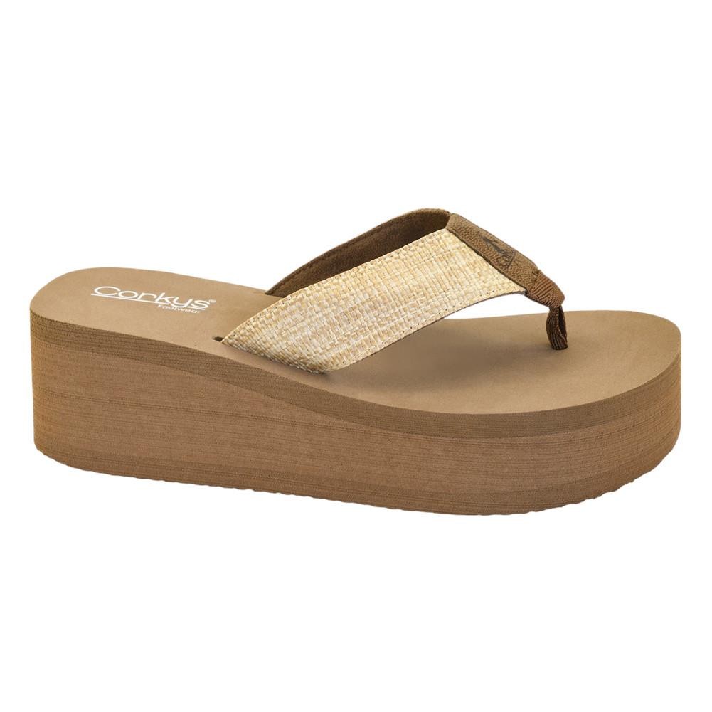 Women’s Corkys Footwear Wedge Flip Flop Sandals – TAKE A DIP – Raffia