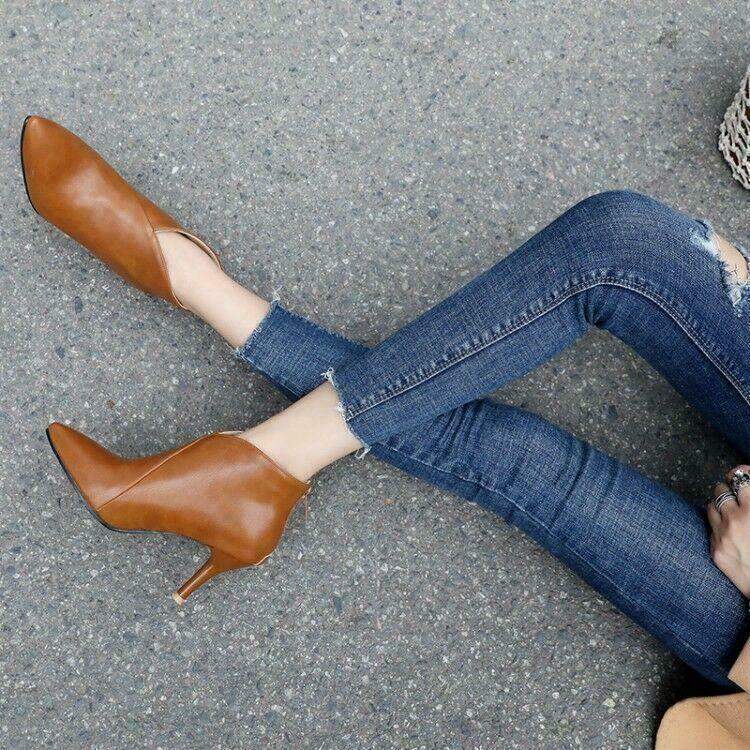 Womens High Heels Ankle Boots Back Zipper Faux Leather Dress Casual Party Shoes