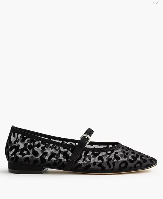 New J Crew Leopard Mesh Mary Jane Flat Black 6 6.5 7 7.5 8 8.5 9 Rubber Sole