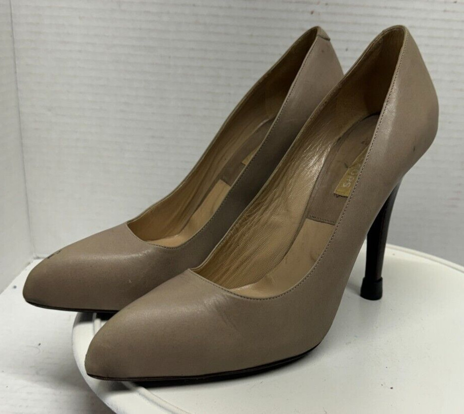Michael Kors Stiletto Pumps Beige Leather Womens 38 7 Made in Italy 4.25″ Heels