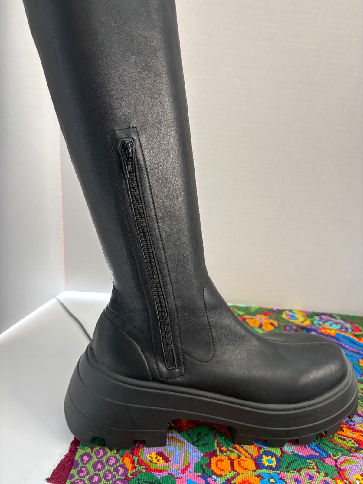 ASOS Design Italy «KAYA» Black PU Dominatrix Chunky Platform Thigh Boots 8M EUC