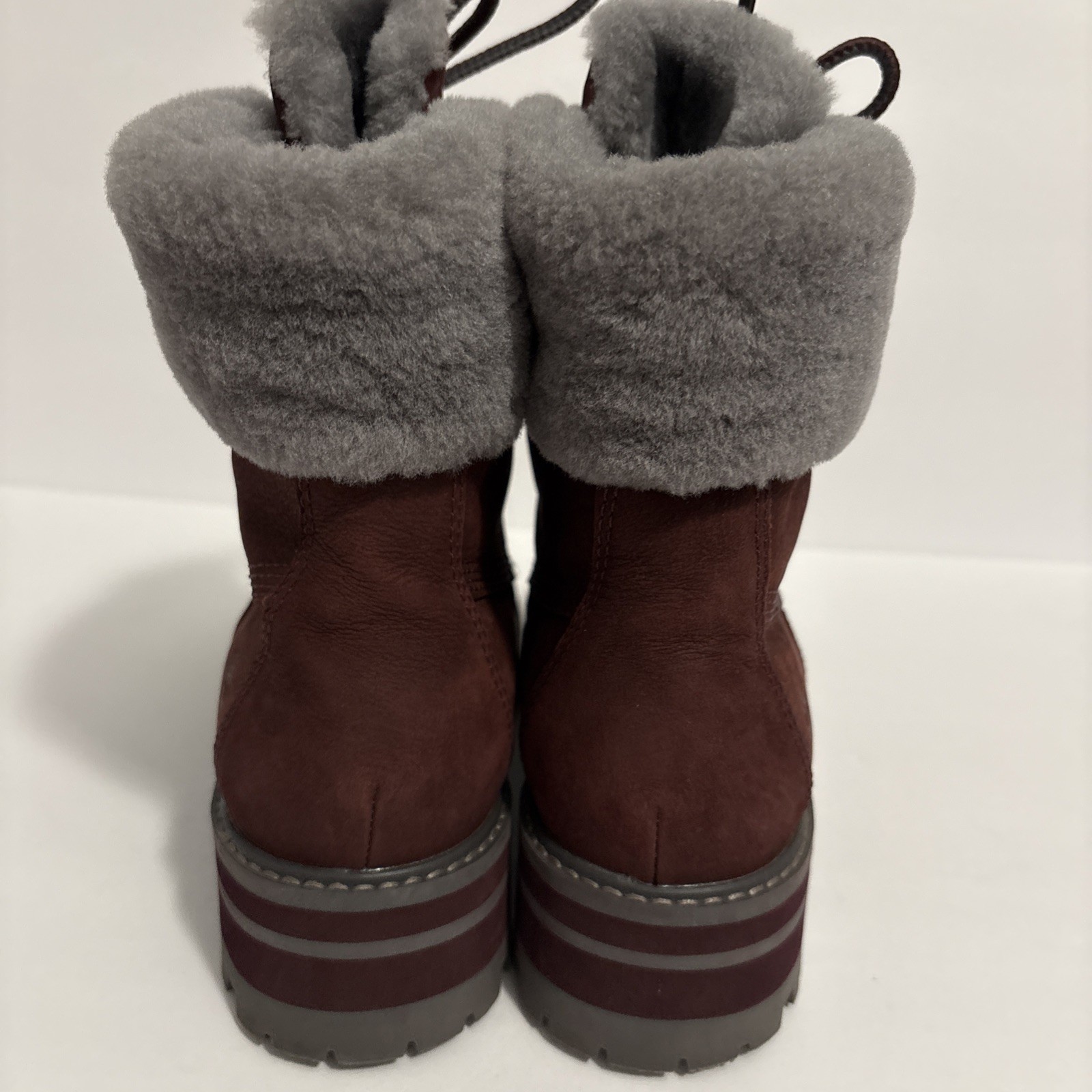 Timberland Women 6″ Courmayeur Valley Shearling WP Boot Burgundy Size 7.5