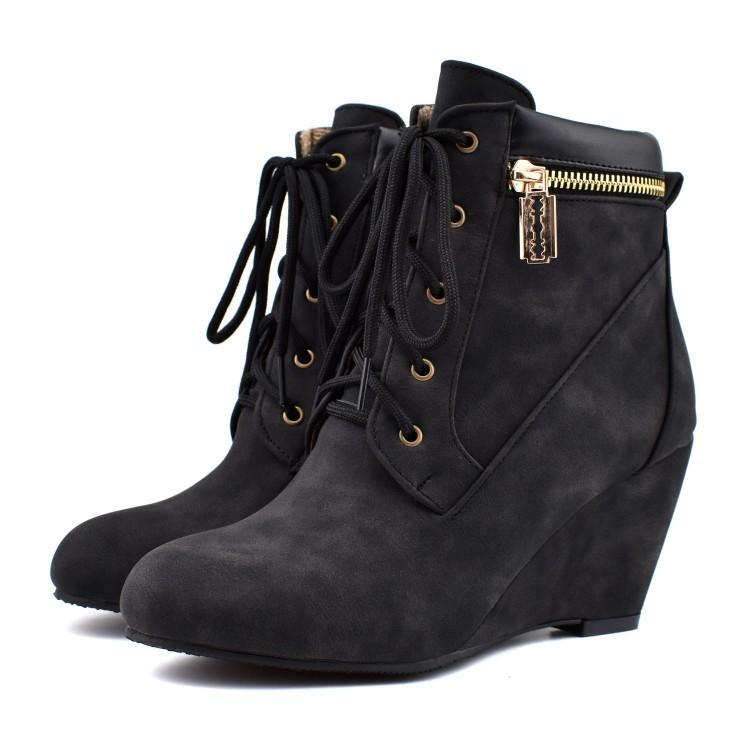 Women Formal Business Date Solid Color Wedge Heel Nightclub Ankle Boots Oversize