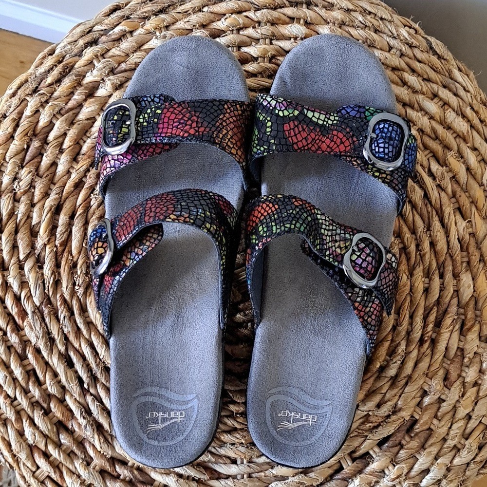 Dansko Womens Sophie Snakeskin Mosaic Print Leather Strap Sandal Clogs 9.5-10