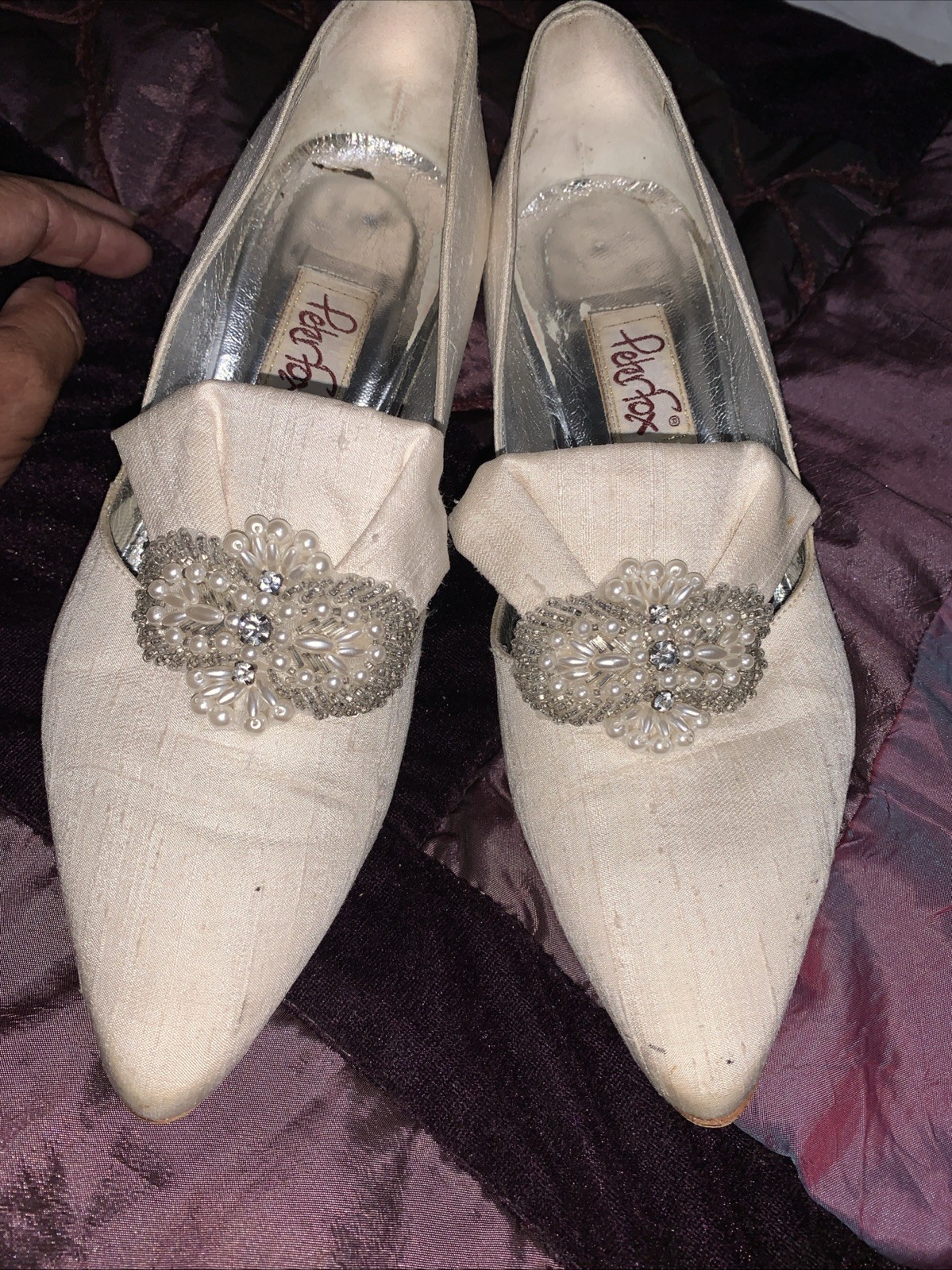 Peter Fox Women’s Heels Pumps ivory 8B silk satin dyeable vtg inspired