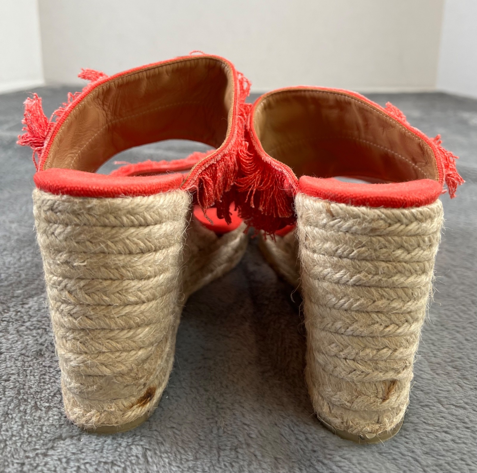 Castaner Fringe Espadrille Sandals 39/9 Red Wedge Slip On Shoes