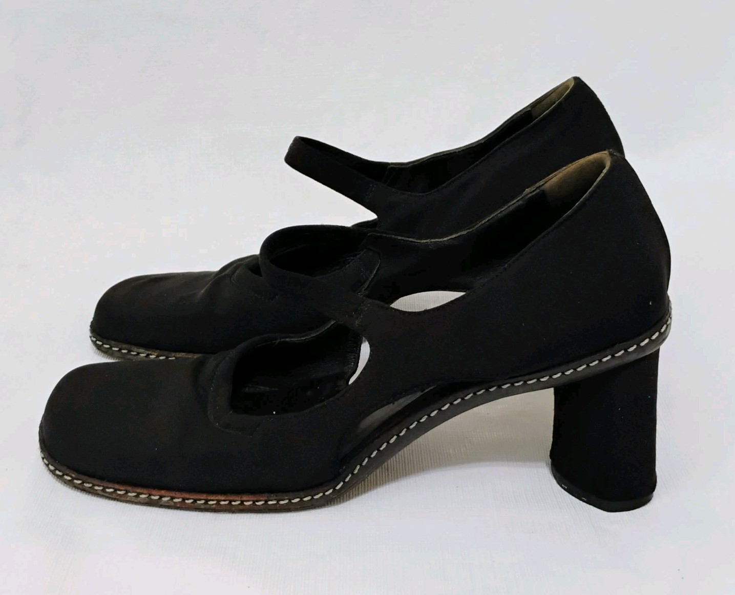 Women’s Goffredo Fantini Black Square Toe Block Satin Heels Size EU 36/US 5.5