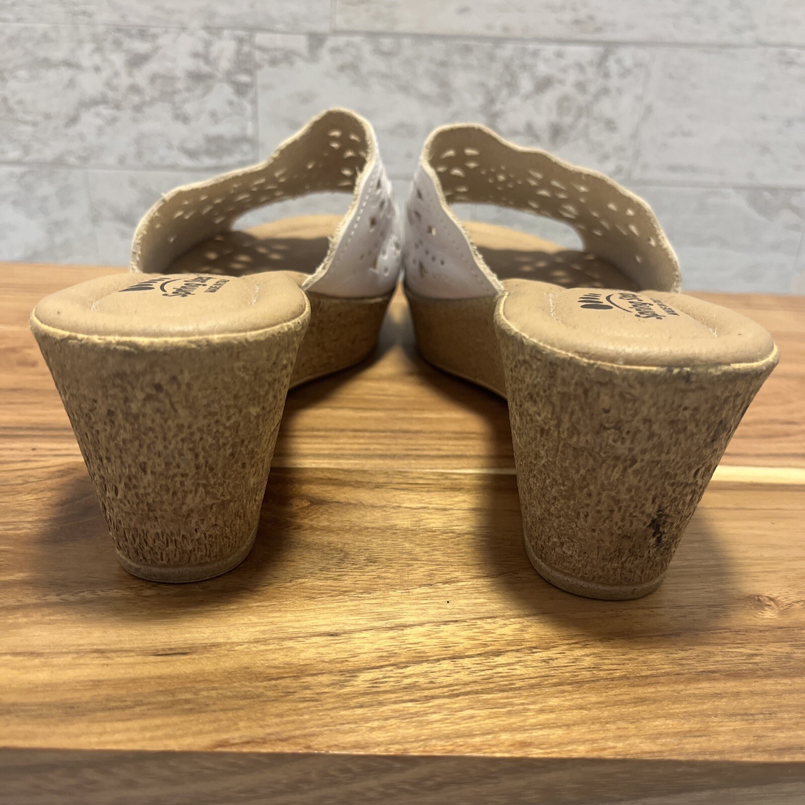 Spring Step «Estella» Slide Wedge Heel Sandals Sz 37 White Leather Made Italy