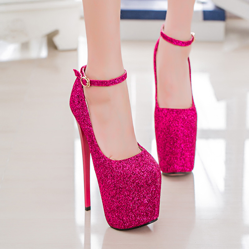 Glittering Drag Queen Men’s Heels Platform Pink Crossdresser Ankle Strap Shoes