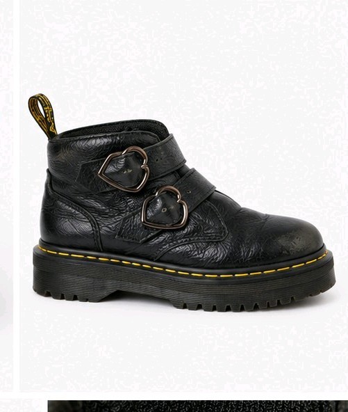 Dr. Martens Devon Heart Buckle Black Napa Leather Platform Boots Womens US 9