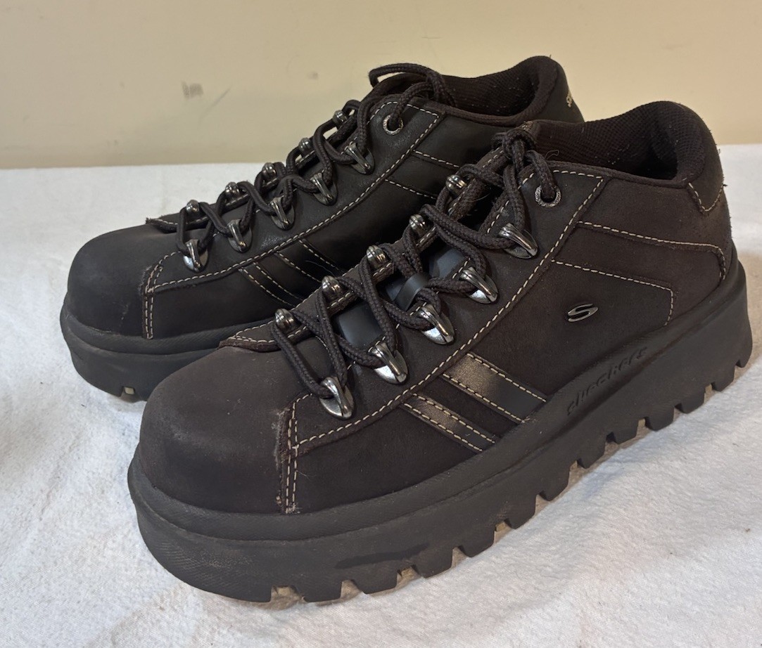Vintage 90s Y2K Skechers Jammers Platform Chunky Black Brown Shoes Womens 9.5M