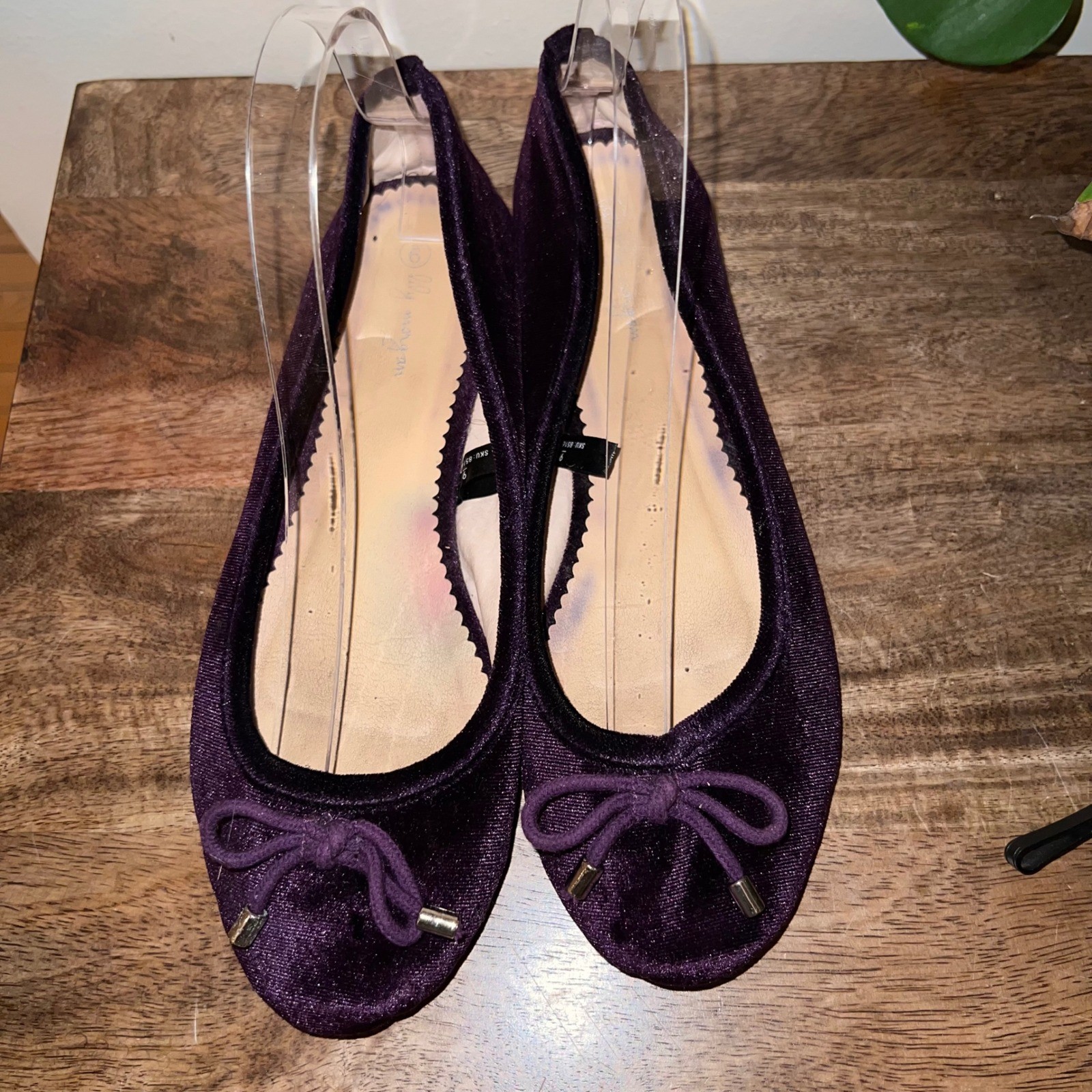 Lily Morgan Womens 9M Purple Velvet Ballet Flats Bow Detail Casual Workwear Chic